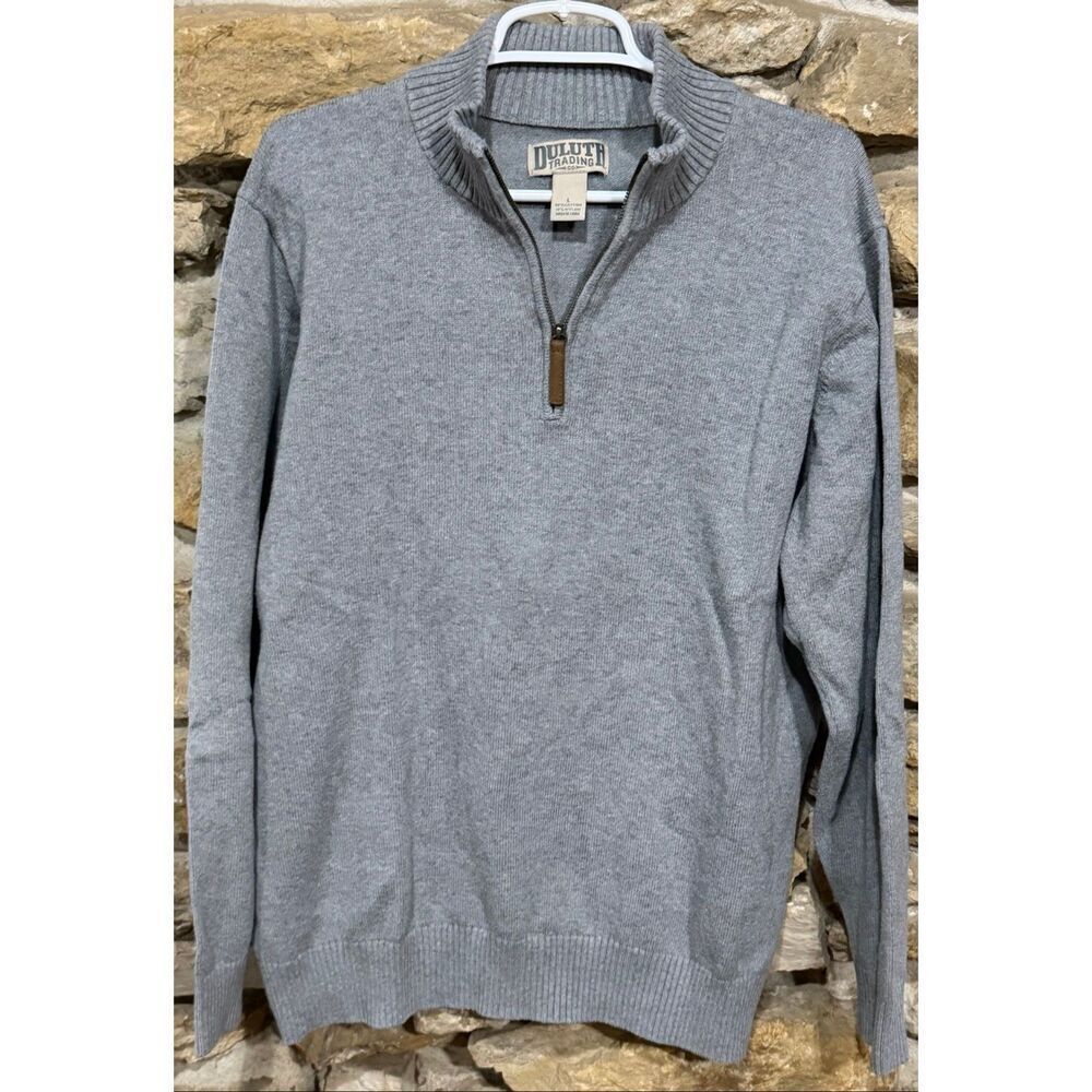Men's Grey Duluth Trading Company Long Sleeve Crew Sweater 1/4 Zip Size Large